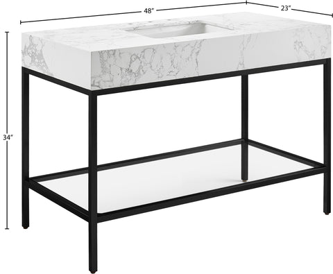 Blaire 48" White Engineered Stone Top, Steel And Glass Base Bathroom Vanity, 1 Piece (Style 2)