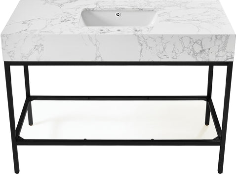 Blaire 48" White Engineered Stone Top, Steel And Glass Base Bathroom Vanity, 1 Piece (Style 2)