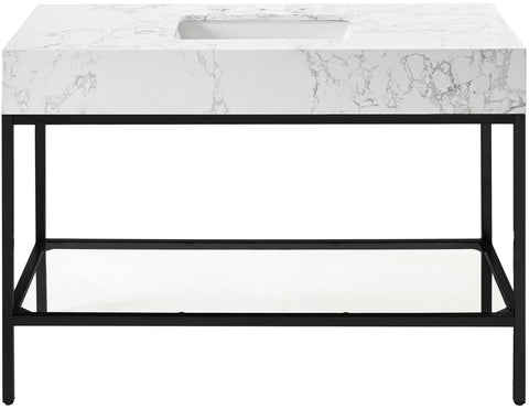 Blaire 48" White Engineered Stone Top, Steel And Glass Base Bathroom Vanity, 1 Piece (Style 2)