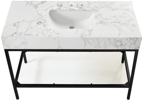 Blaire 48" White Engineered Stone Top, Steel And Glass Base Bathroom Vanity, 1 Piece (Style 2)