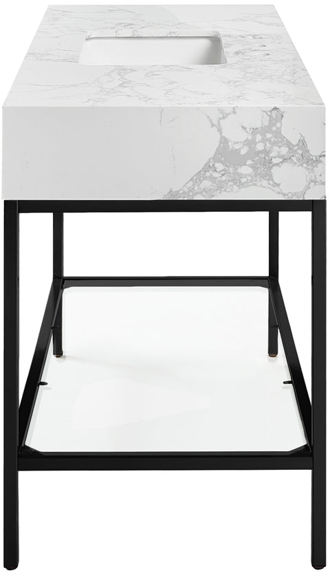 Blaire 48" White Engineered Stone Top, Steel And Glass Base Bathroom Vanity, 1 Piece (Style 2)