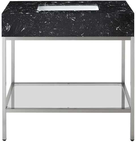 Blaire 36" Black Engineered Stone Top, Steel And Glass Base Bathroom Vanity, 1 Piece (Style 3)