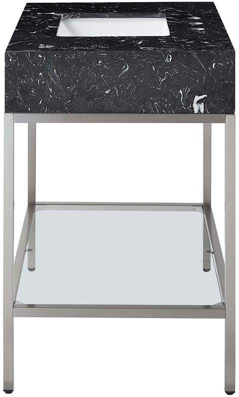 Blaire 36" Black Engineered Stone Top, Steel And Glass Base Bathroom Vanity, 1 Piece (Style 3)