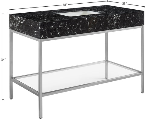 Blaire 48" Black Engineered Stone Top, Steel And Glass Base Bathroom Vanity, 1 Piece (Style 3)