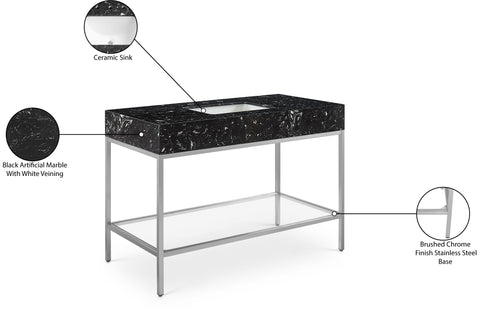 Blaire 48" Black Engineered Stone Top, Steel And Glass Base Bathroom Vanity, 1 Piece (Style 3)