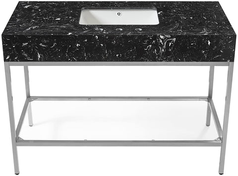 Blaire 48" Black Engineered Stone Top, Steel And Glass Base Bathroom Vanity, 1 Piece (Style 3)