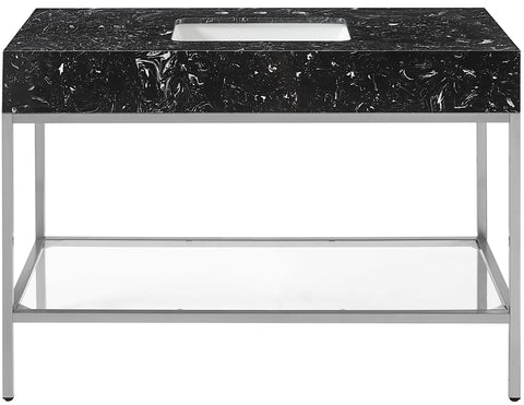 Blaire 48" Black Engineered Stone Top, Steel And Glass Base Bathroom Vanity, 1 Piece (Style 3)