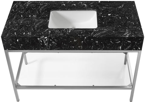 Blaire 48" Black Engineered Stone Top, Steel And Glass Base Bathroom Vanity, 1 Piece (Style 3)