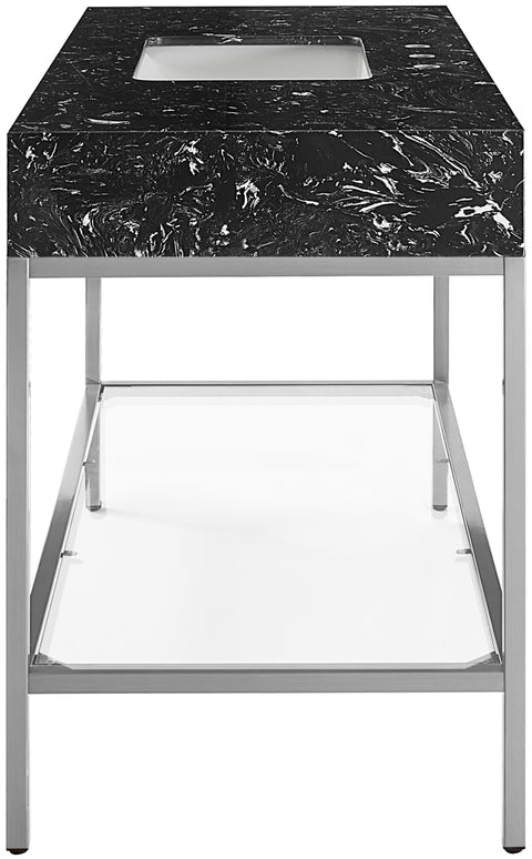 Blaire 48" Black Engineered Stone Top, Steel And Glass Base Bathroom Vanity, 1 Piece (Style 3)
