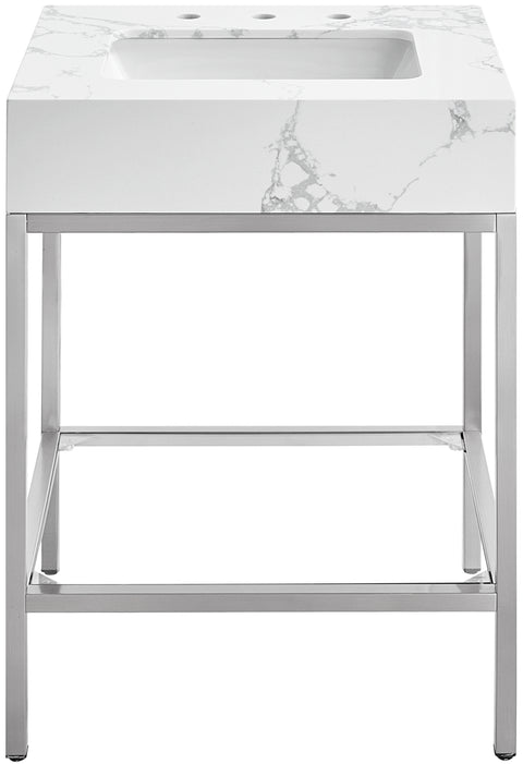Blaire 24" White Engineered Stone Top, Steel And Glass Base Bathroom Vanity, 1 Piece (Style 3)
