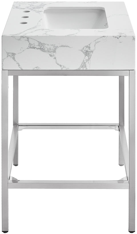 Blaire 24" White Engineered Stone Top, Steel And Glass Base Bathroom Vanity, 1 Piece (Style 3)