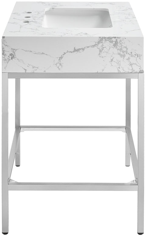 Blaire 30" White Engineered Stone Top, Steel And Glass Base Bathroom Vanity, 1 Piece (Style 3)