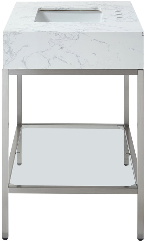 Blaire 36" White Engineered Stone Top, Steel And Glass Base Bathroom Vanity, 1 Piece (Style 3)
