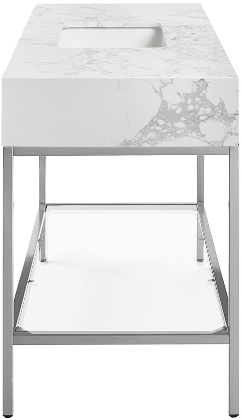 Blaire 48" White Engineered Stone Top, Steel And Glass Base Bathroom Vanity, 1 Piece (Style 3)