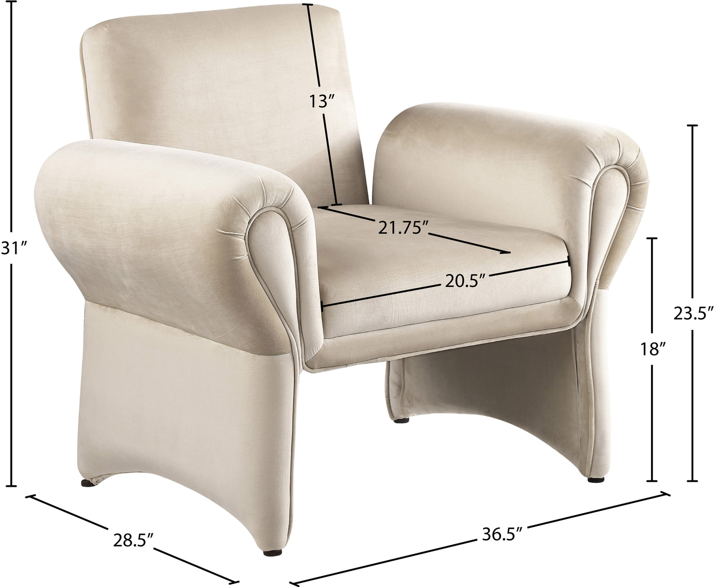 paris cream velvet accent chair cream