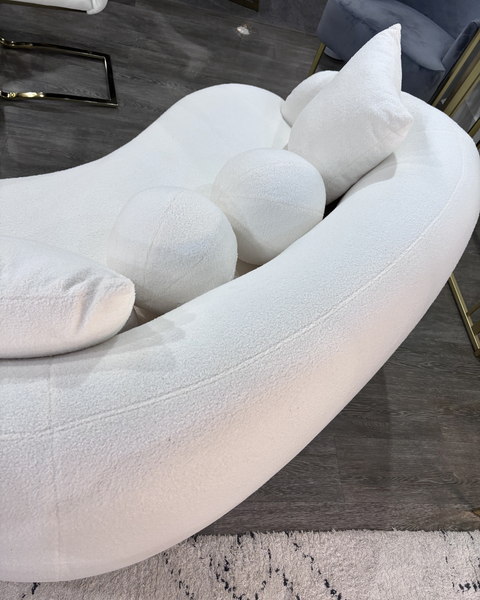 Ivory Bouclé Curved Accent Loveseat with Pillows