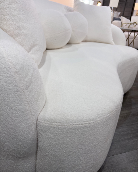 Ivory Bouclé Curved Accent Loveseat with Pillows