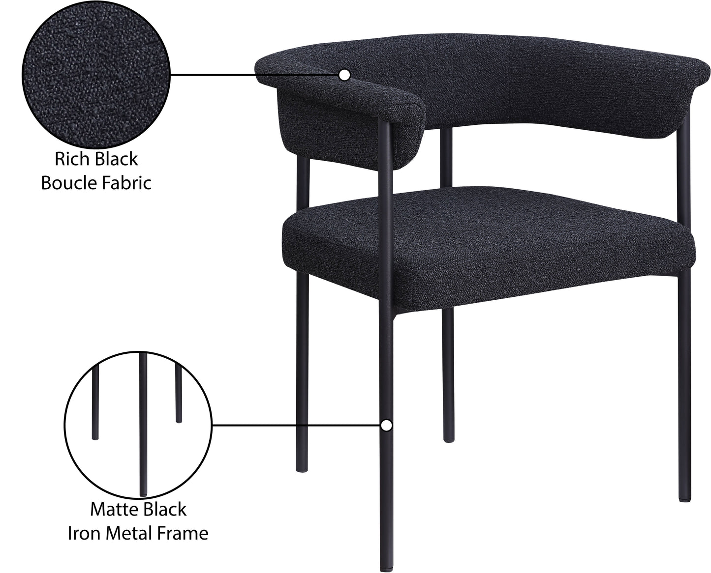 bellona black boucle fabric dining chair