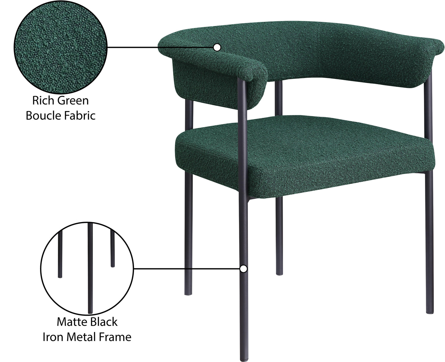 bellona green boucle fabric dining chair