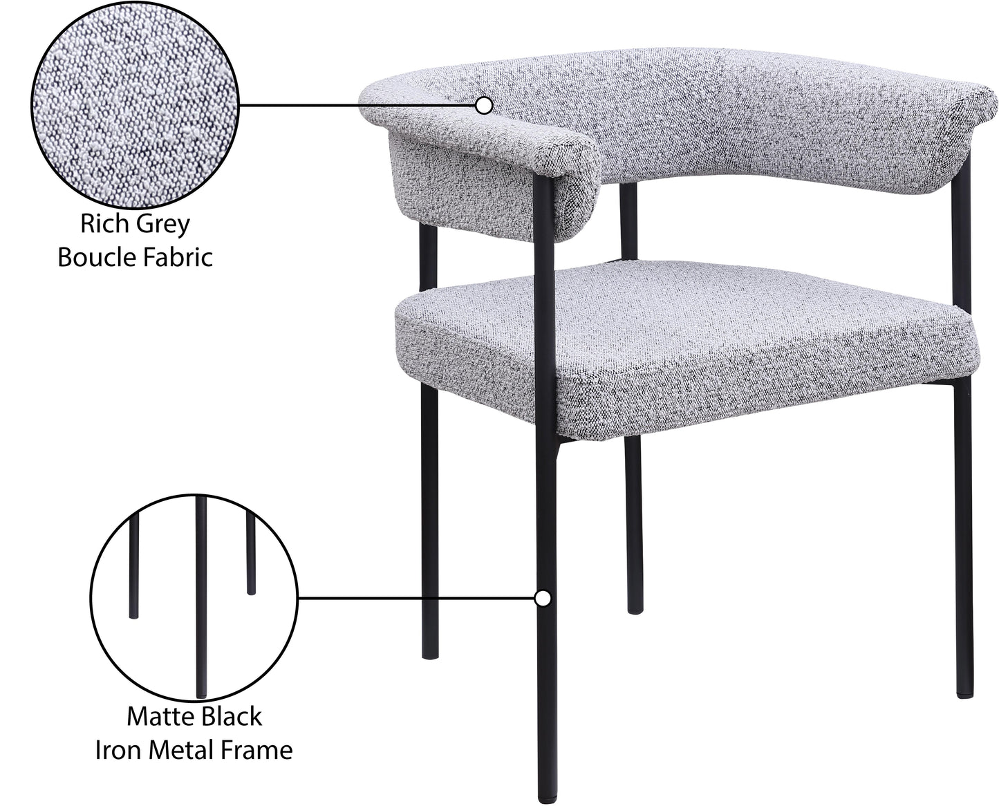 bellona grey boucle fabric dining chair