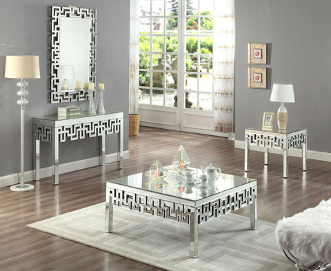 Arden Mirrored Boucle Fabric Upholstered Coffee Table, 1 Piece