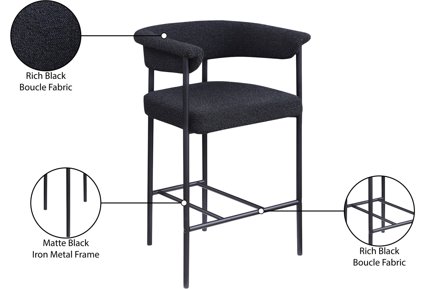 bellona black boucle fabric counter stool