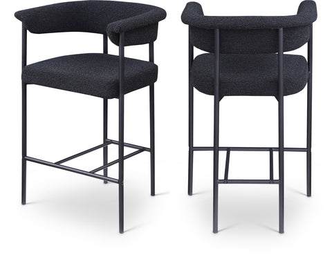 Noelle Black Boucle Fabric Upholstered Counter Stool, 2-Piece