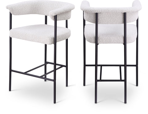 Noelle Cream Boucle Fabric Upholstered Counter Stool, 2-Piece