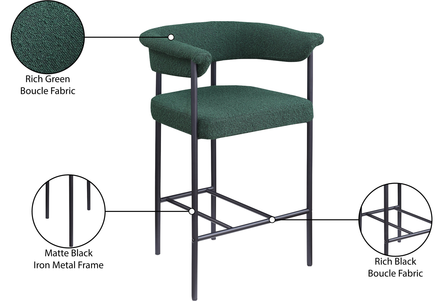 bellona green boucle fabric counter stool