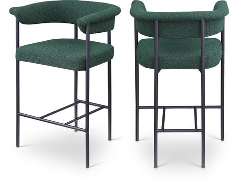 Noelle Green Boucle Fabric Upholstered Counter Stool, 2-Piece