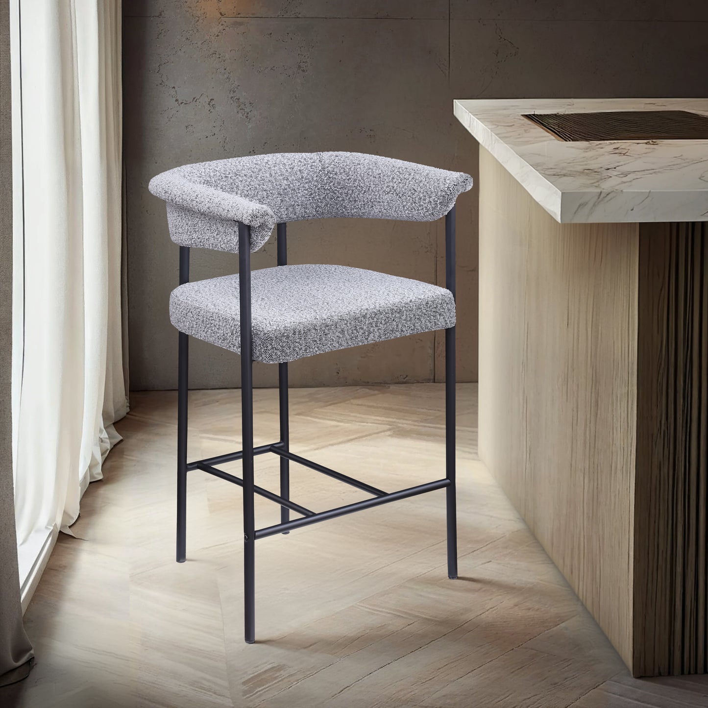 bellona grey boucle fabric counter stool