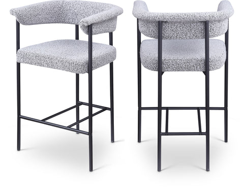Noelle Grey Boucle Fabric Upholstered Counter Stool, 2-Piece