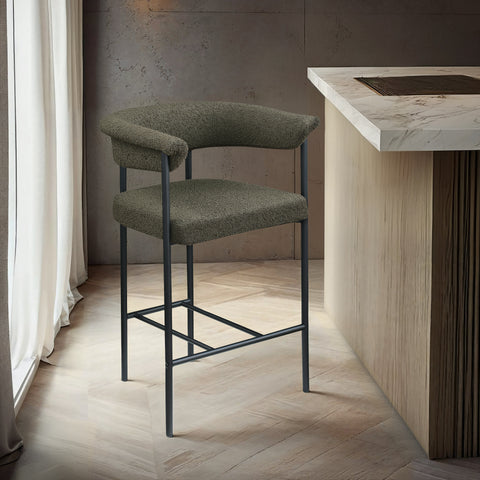 Bellona Olive Boucle Fabric Counter Stool