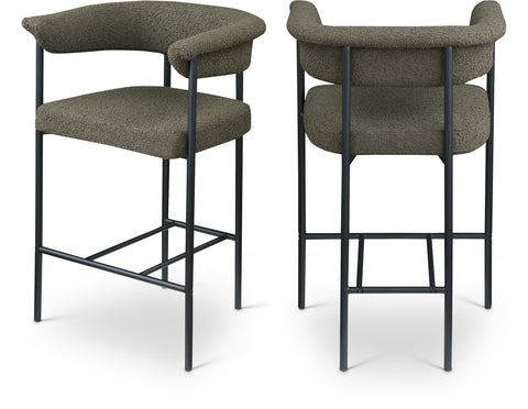 Noelle Olive Boucle Fabric Upholstered Counter Stool, 2-Piece