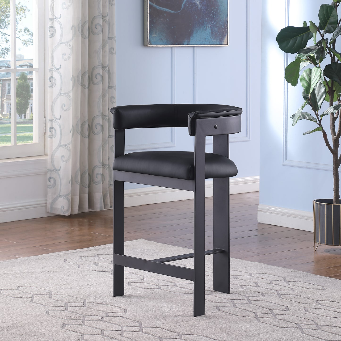 bubble black vegan leather counter stool