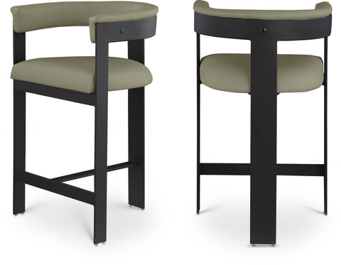 Nova Olive Green Vegan Leather Upholstered Counter Stool, 2-Piece