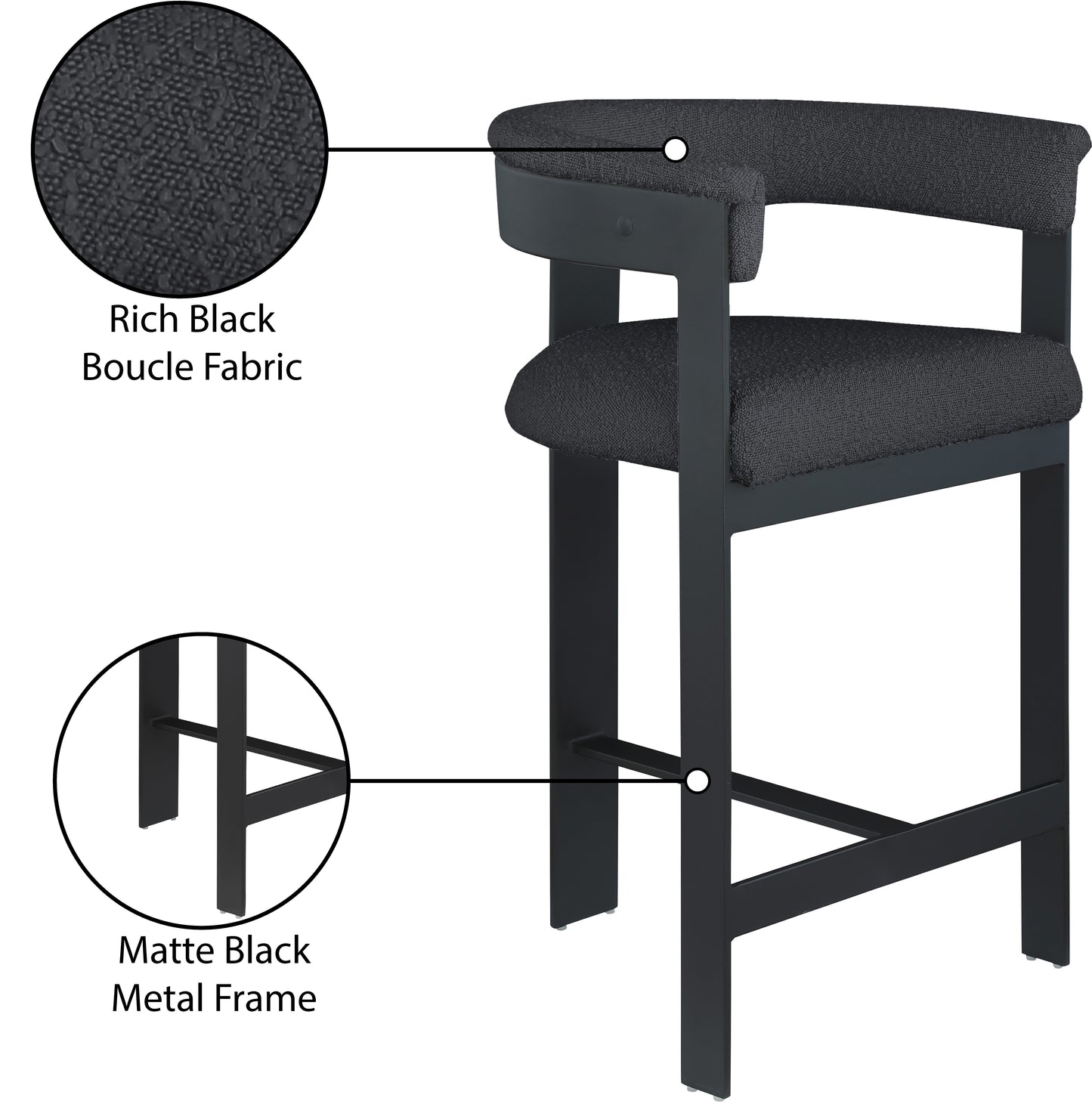 bubble black boucle fabric counter stool