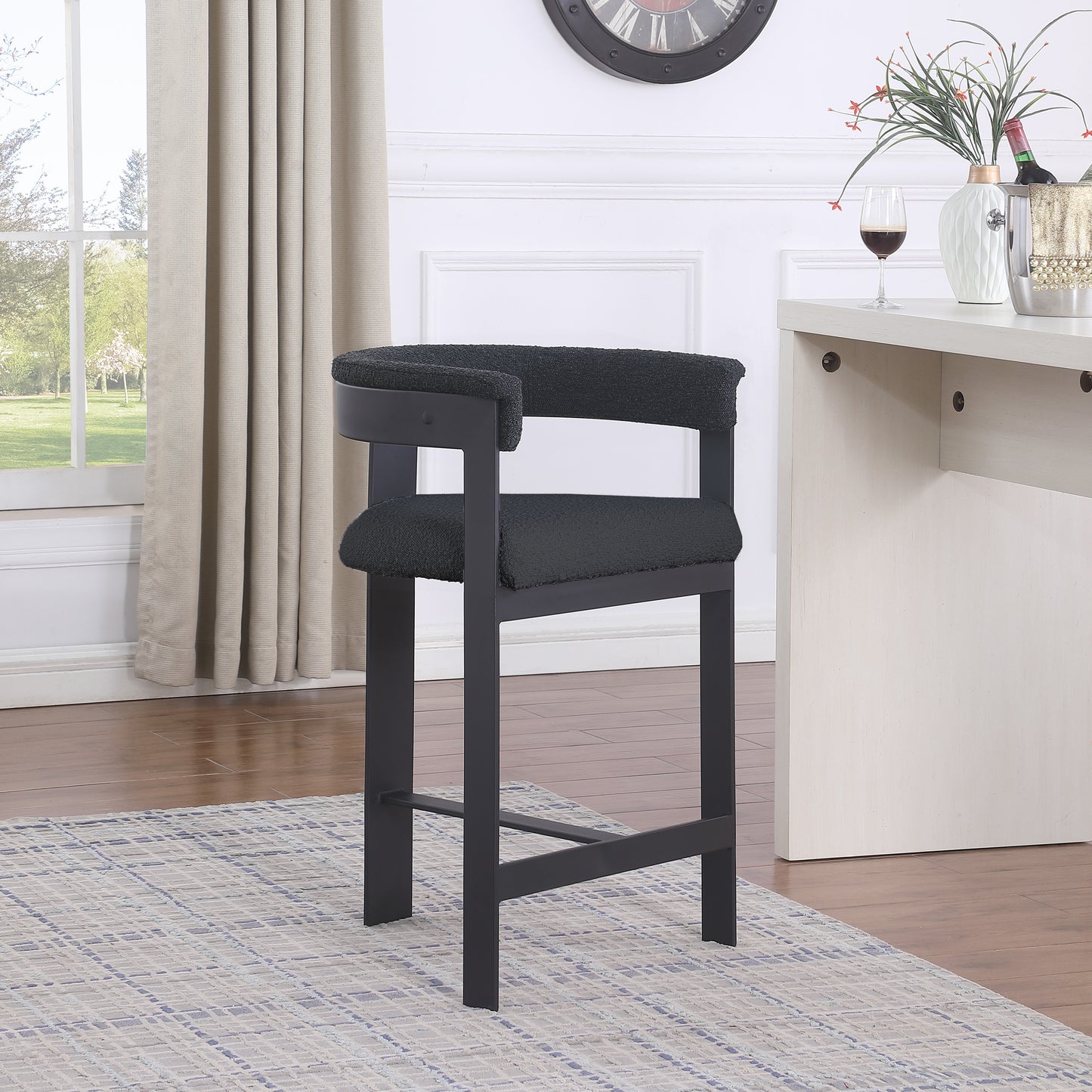 bubble black boucle fabric counter stool