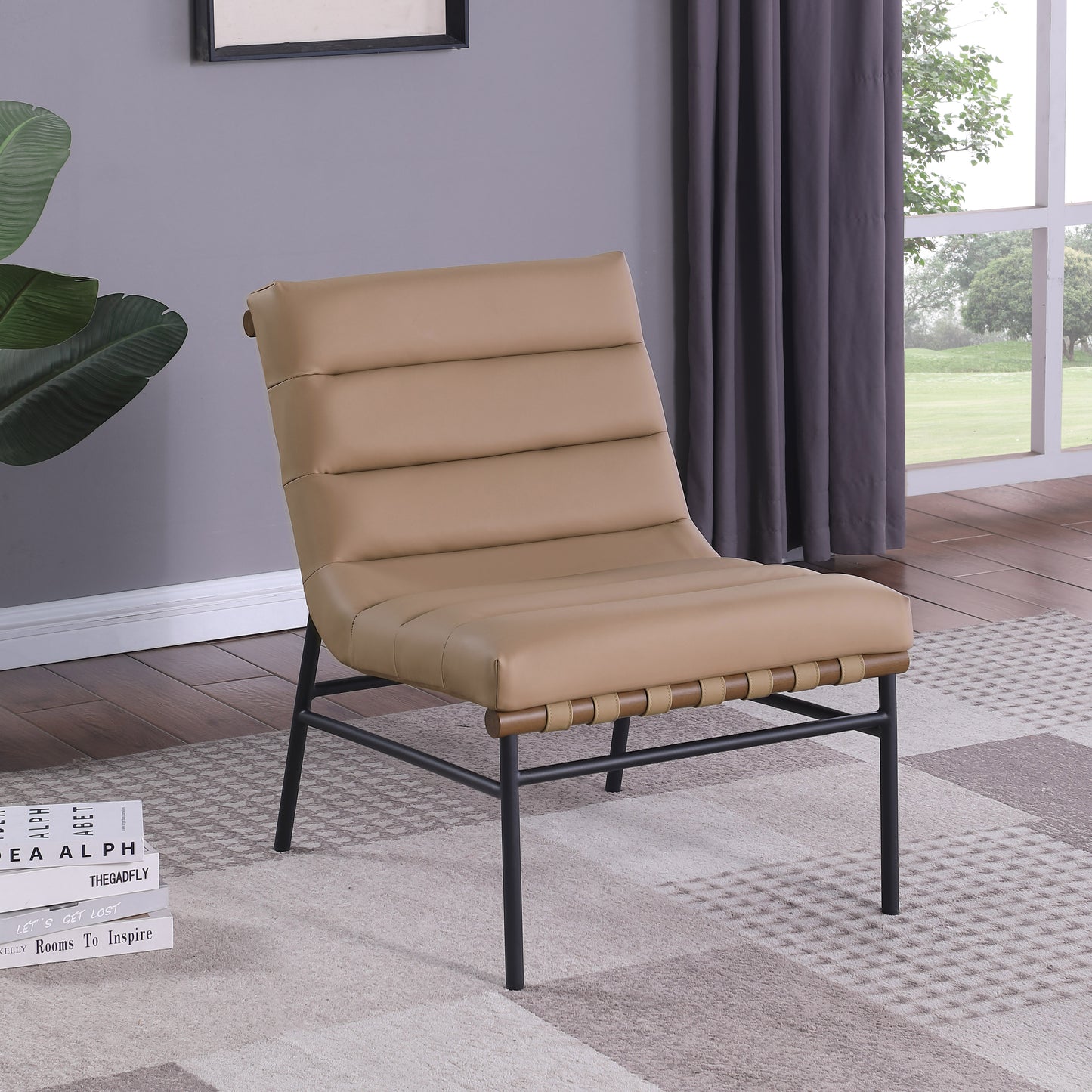 cardiff tan vegan leather accent chair