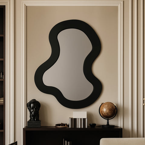 Hadley 28" Black Acacia Wood Frame Mirror, 1 Piece