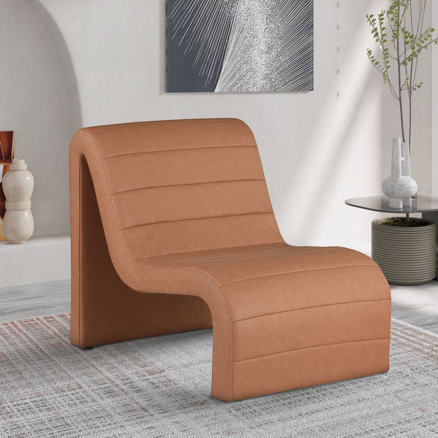 roberto cognac vegan leather accent chair