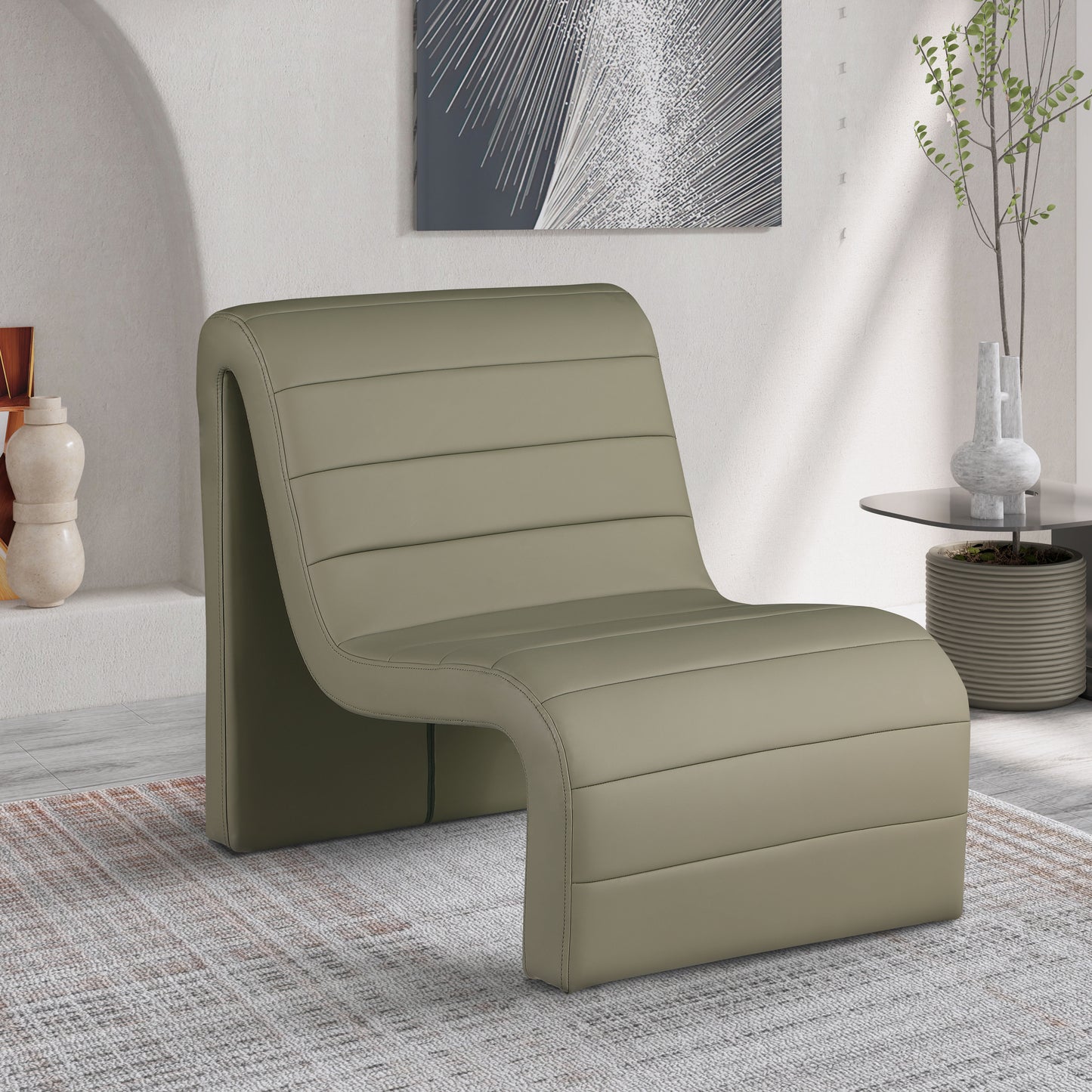 roberto olive vegan leather accent chair