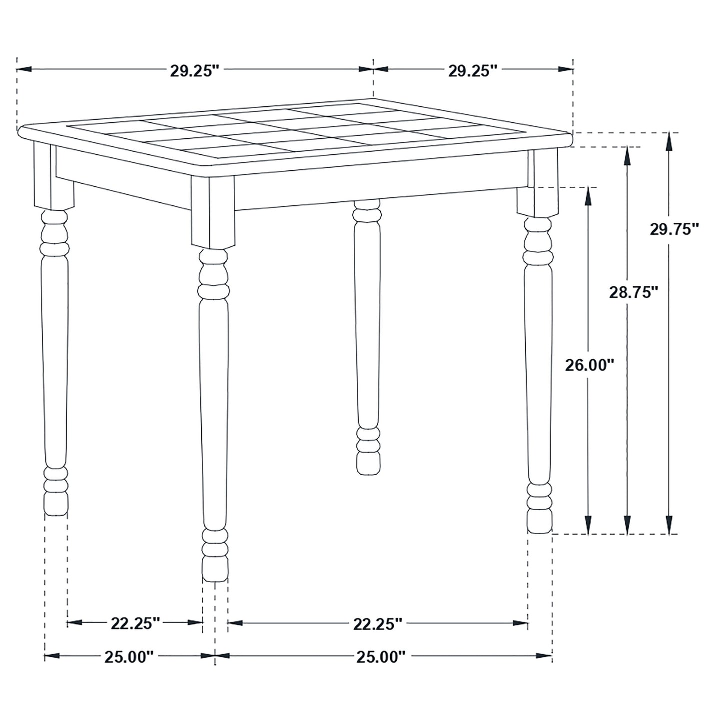 christine square 29-inch wood tile top dining table white