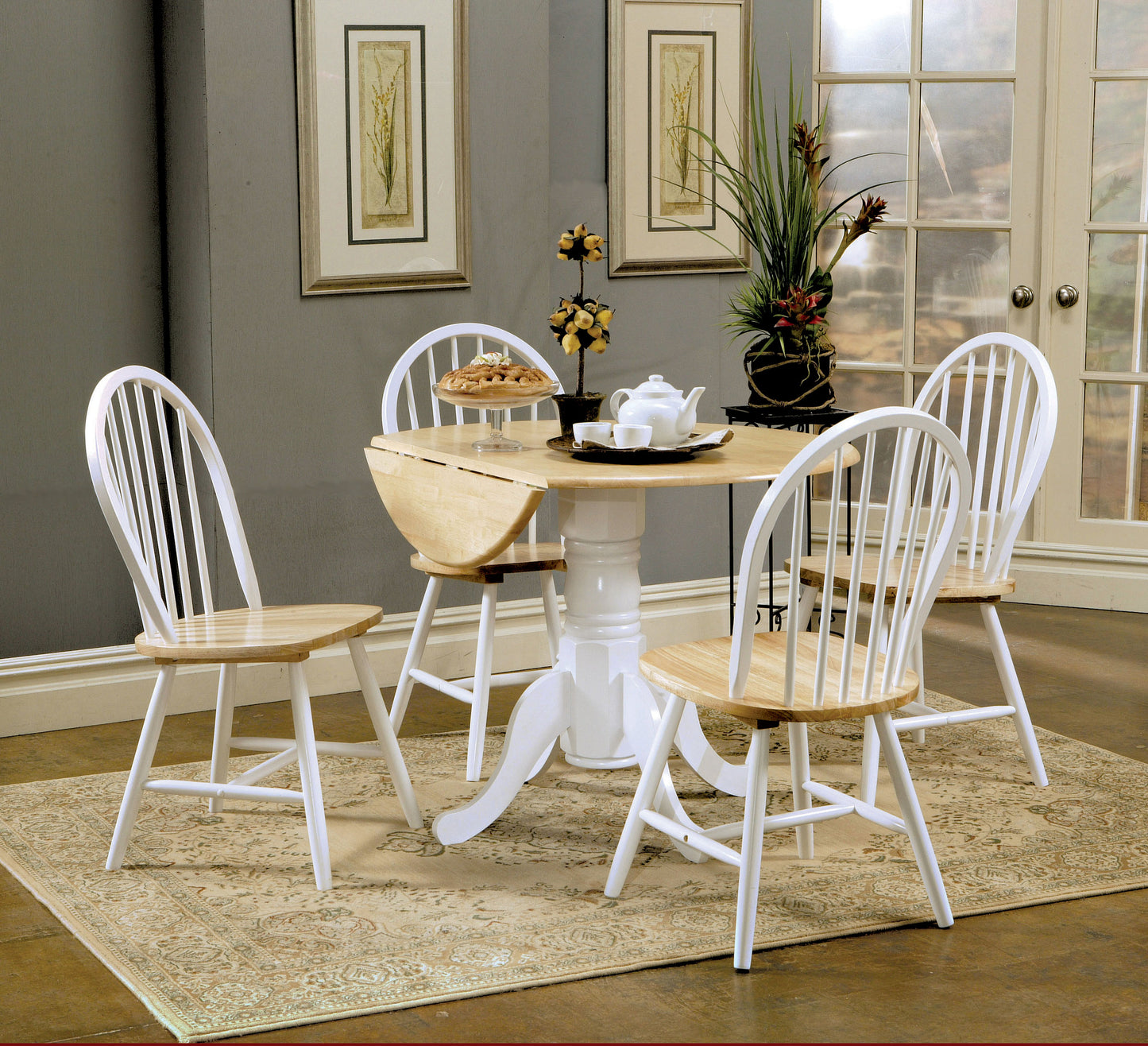 betty 5-piece round drop leaf dining table set whitewhite