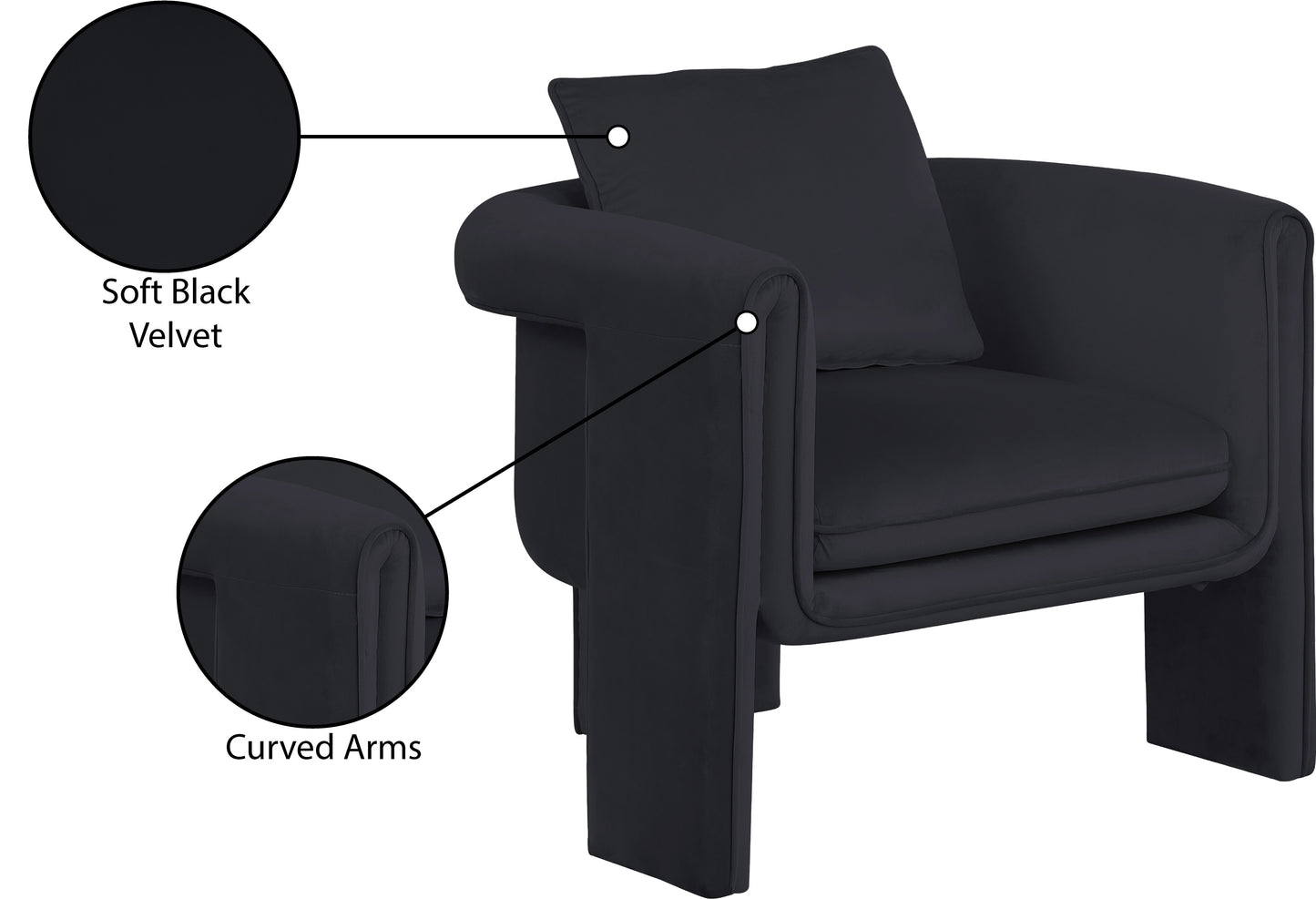 encore black velvet accent chair black