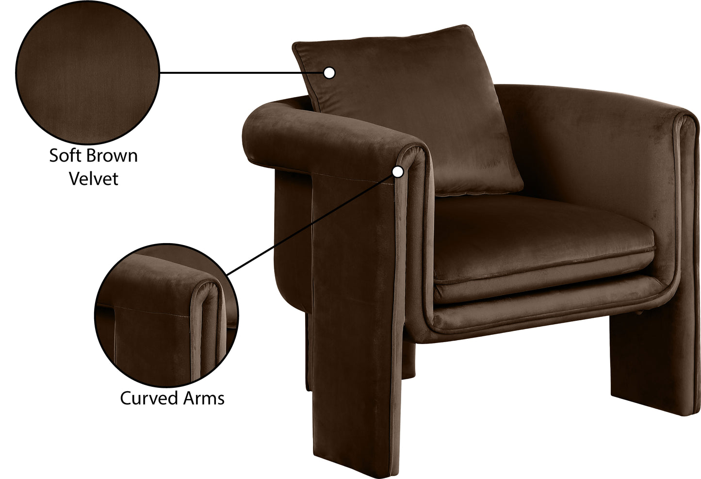 encore brown velvet accent chair brown