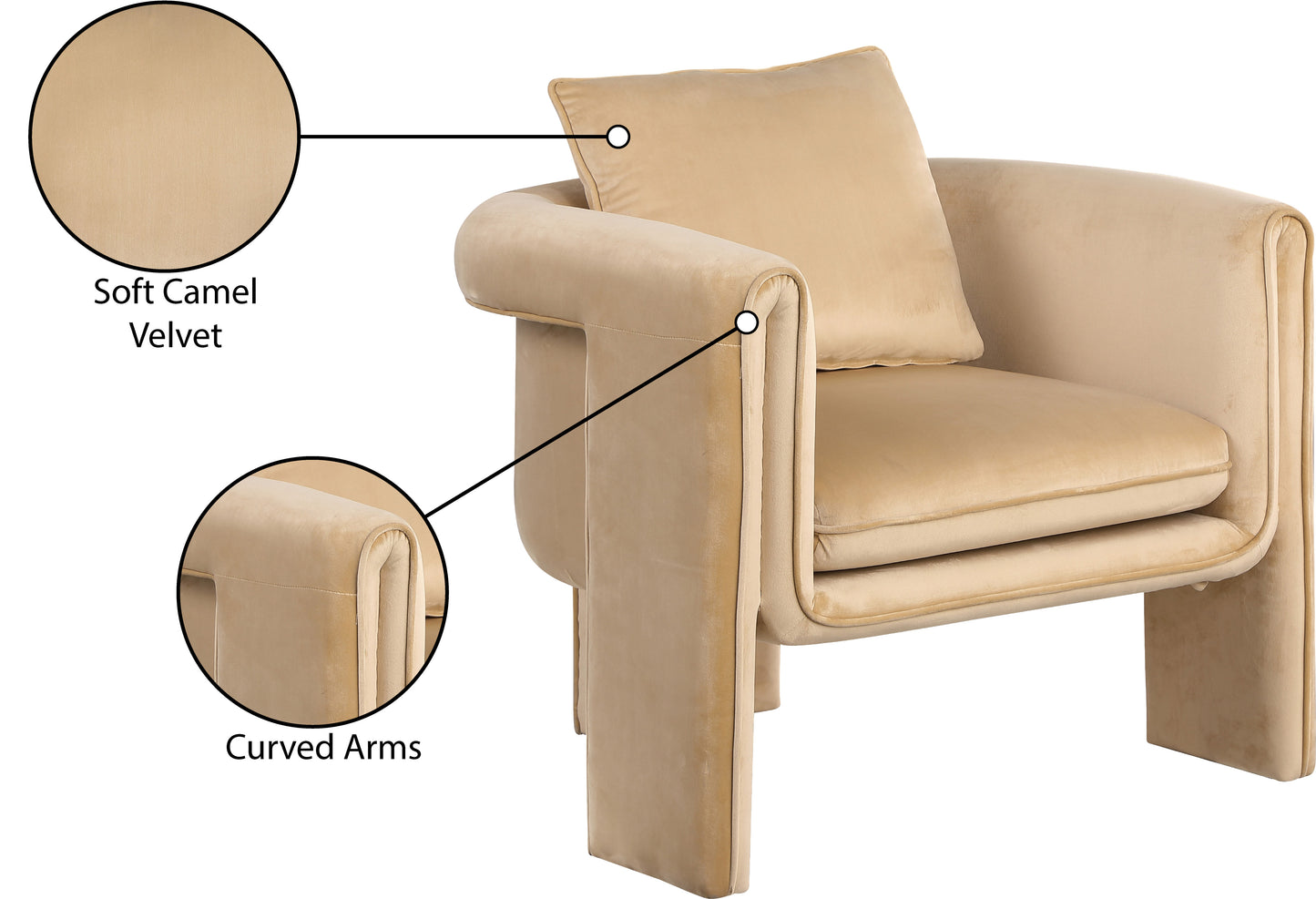 encore camel velvet accent chair camel