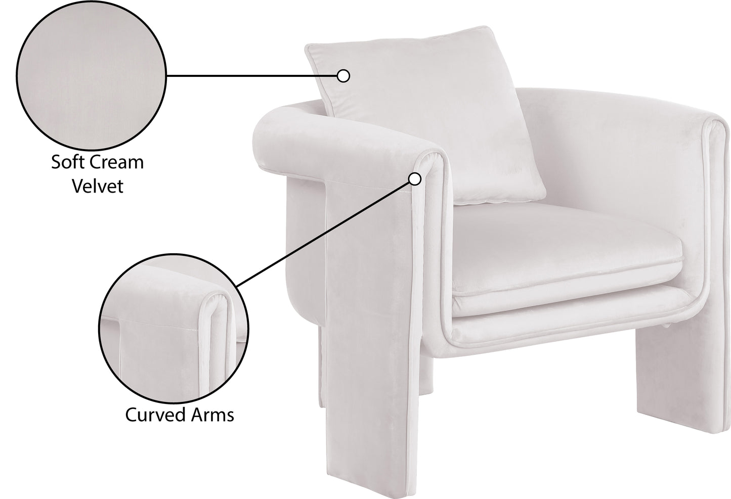 encore cream velvet accent chair cream