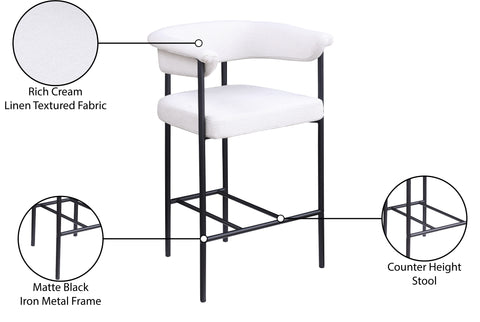 Bellona Cream Linen Textured Fabric Counter Stool