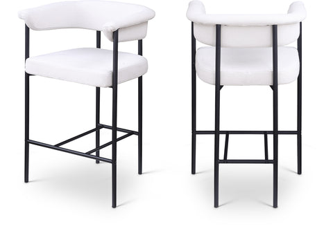Noelle Cream Linen Textured Fabric Upholstered Counter Stool, 2-Piece